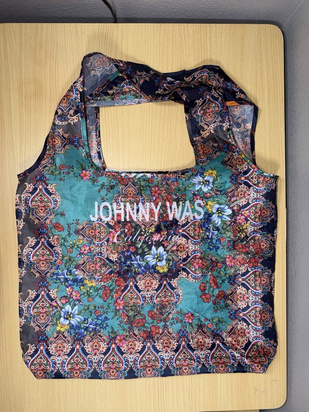 Johnny Was Foldable Reusable Nylon Shopping Grocery Eco Bag Inside Pocket Travel